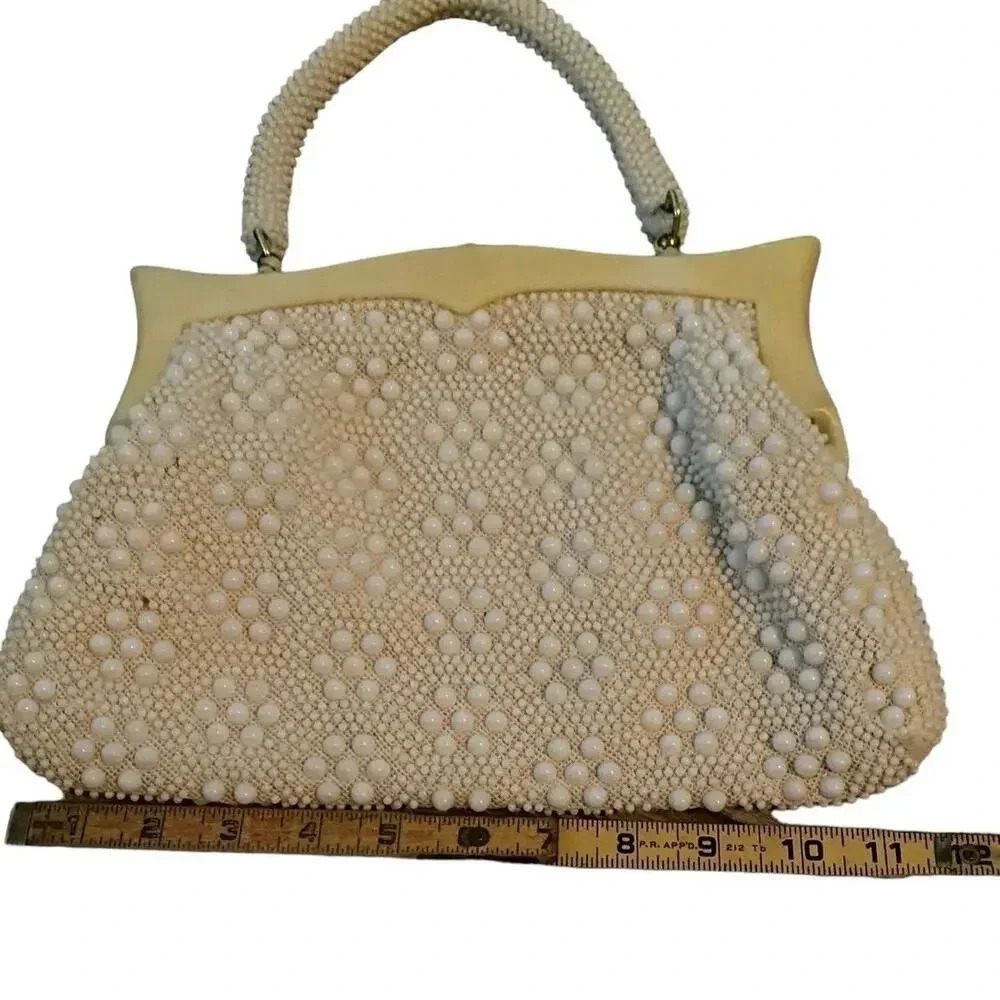 Vintage Pearl Cream Ivory Beaded Evening Handmade Handbag Purse